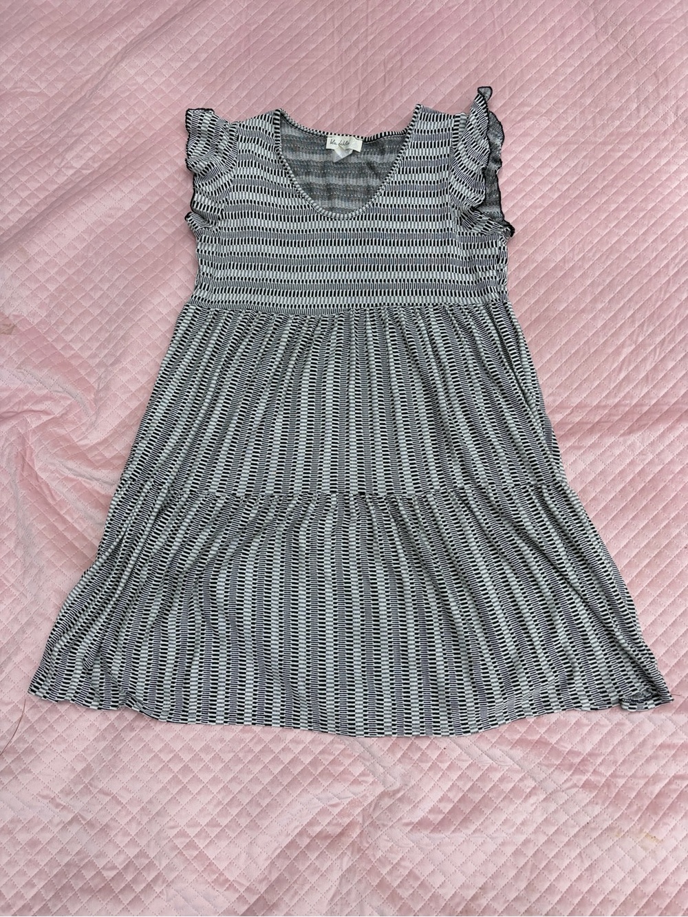 Blu Dahlia - Black and White Striped Flutter Sleeve Dress